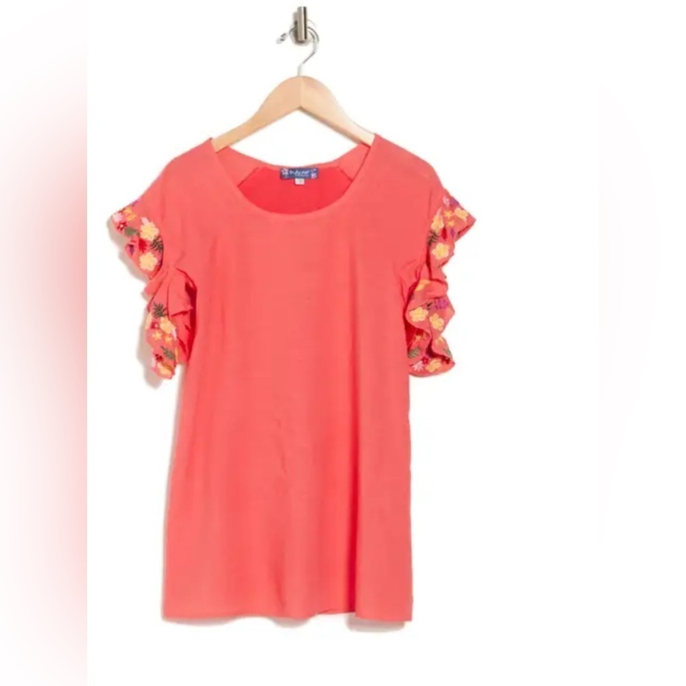 NWT TM‎ by Truly Me Size 14 Embroidered Ruffle Shift Dress Coral
